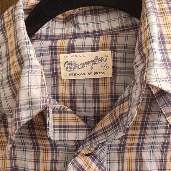 TWO Plaid vintage Wrangler western ranch shirts 14 & L - Picture 2 of 12
